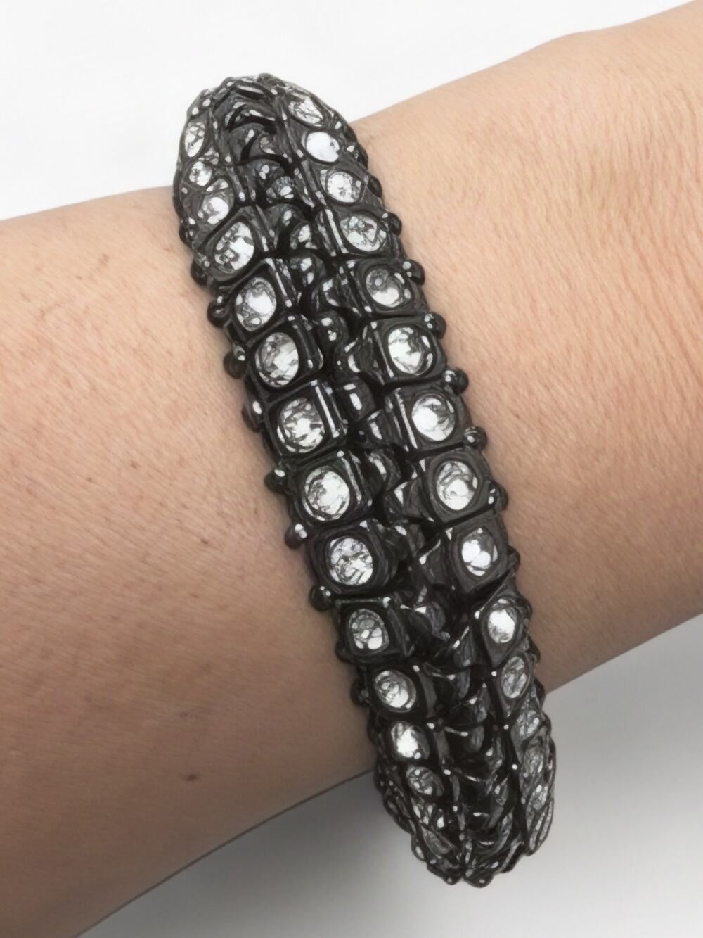 NWT Chico’s Antique Gunmetal Clear Rhinestone 3-Row Stretch Bracelet